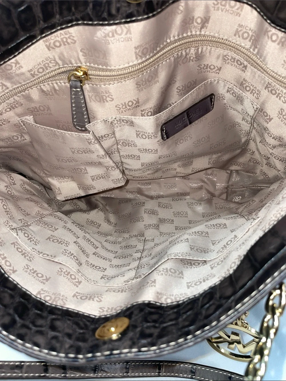 MICHAEL KORS JET SET CROCODILE EMBOSSED LEATHER TOTE FTL-07-159